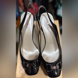 Me Too Black Patent Leather Sling Back Heels